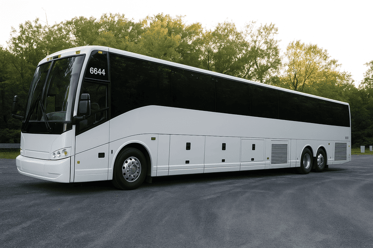 exterior of Charter Bus Rental Palm Beach Gardens coach bus